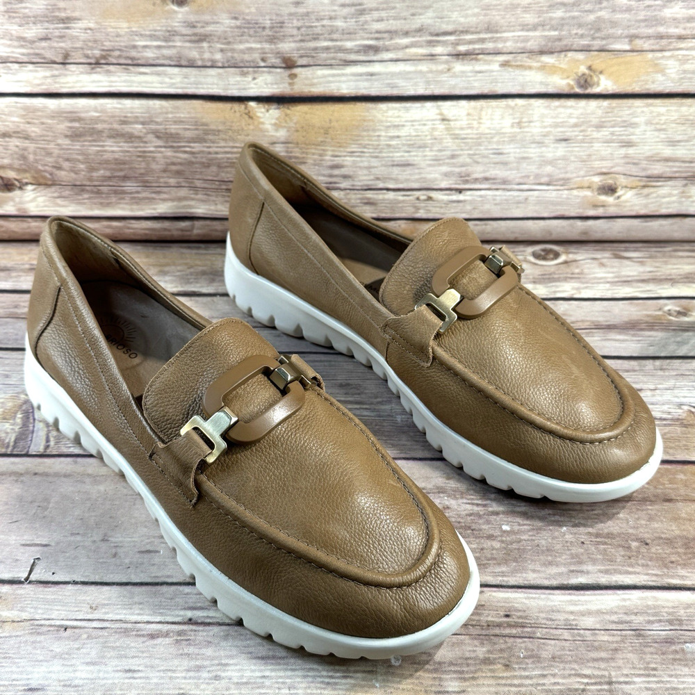 BRIOSO Women’s Brow Leather Slip-On Comfort Loafers w/ Buckle White Sole 8.5M